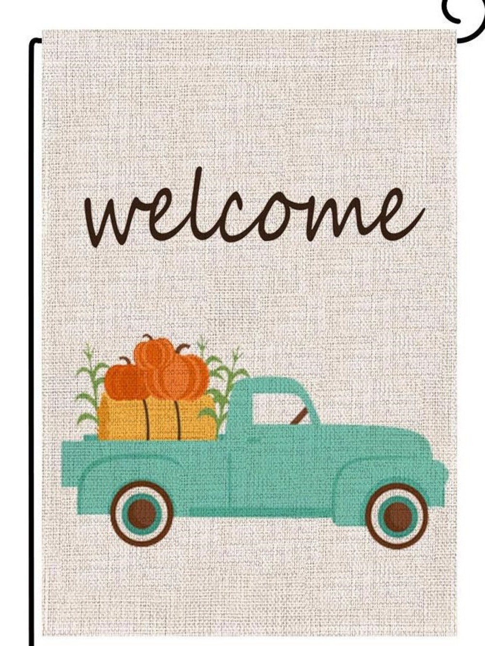 Welcome Teal Truck Burlap Accent garden flag